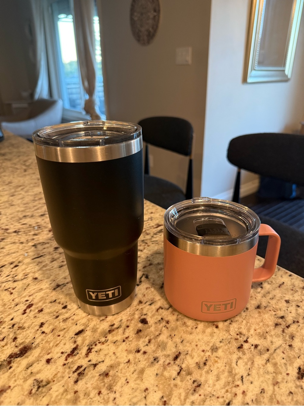 Yeti set of black 30 oz tumbler and 14 oz pink mug